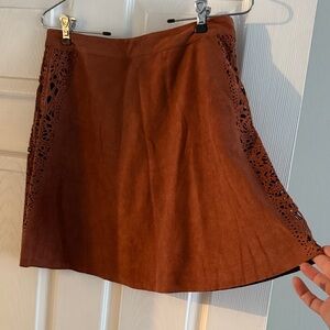 Brown Suede Skirt with Lace Detail